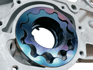 Boundary high-flow billet oil pump assembly with MartenWear-treated gear