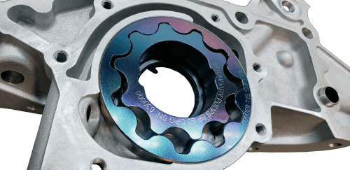 Boundary high-flow billet oil pump assembly with MartenWear-treated gear