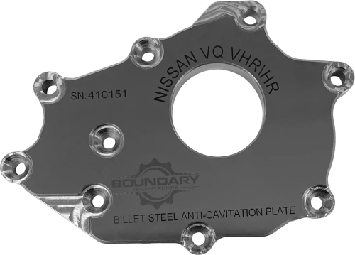 Front-vq-backplate.png (WebP) Boundary Nissan VQ VHR billet oil pump backplate, front view