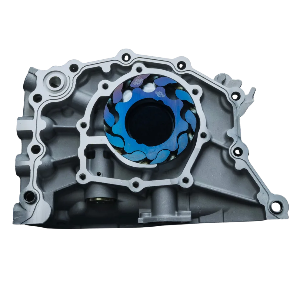Boundary billet dual-rotor oil pump with blue anodized gears
