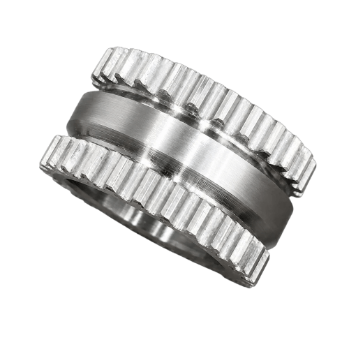 Boundary billet crank sprocket for the 2017+ Ford 3.5L EcoBoost (Gen 2) – angled view showing dual-row teeth